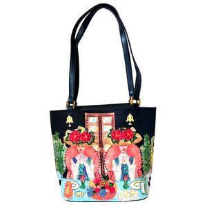 Vintage Colorful Beaded Canvas Tote Bag With Double Handles & Vibrant Embroidere
